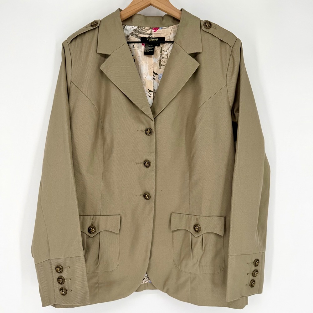 Twiggy London Military Blazer Women 1X Khaki Utility Jacket Sixties Mod Safari